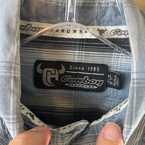 Cowboy Hardware Boys Youth 14/16 Pearl Snap Plaid Long Sleeve Blue - Picture 2 of 5